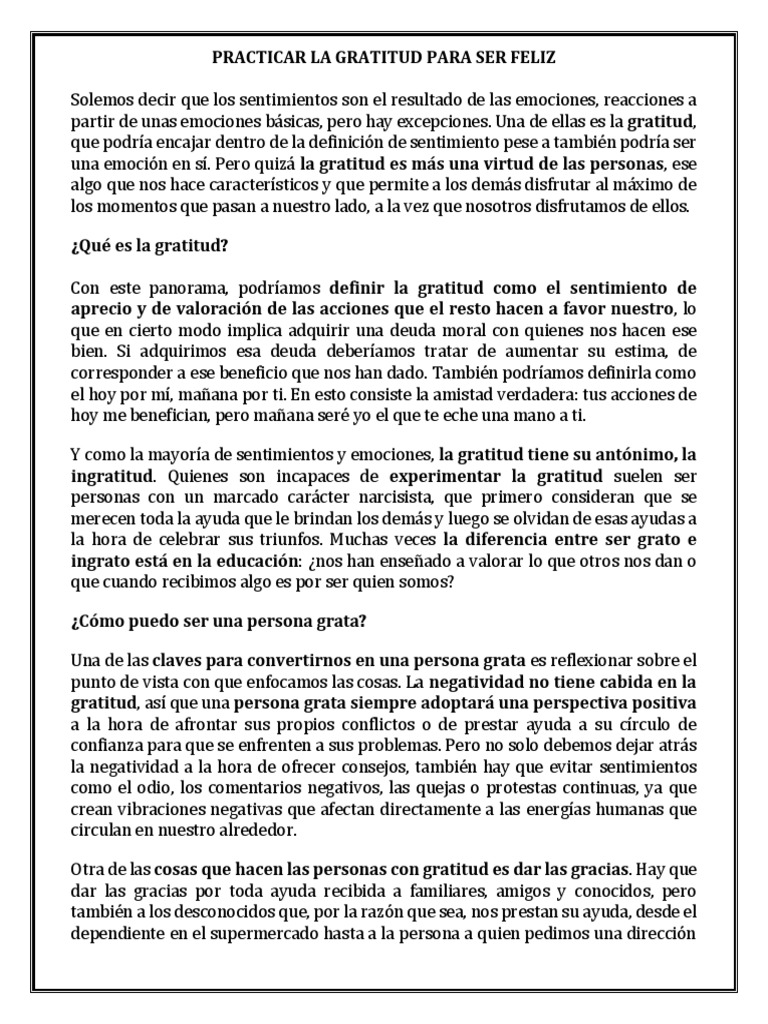 Practicar la gratitud para ser feliz | PDF | Autoestima | Las emociones