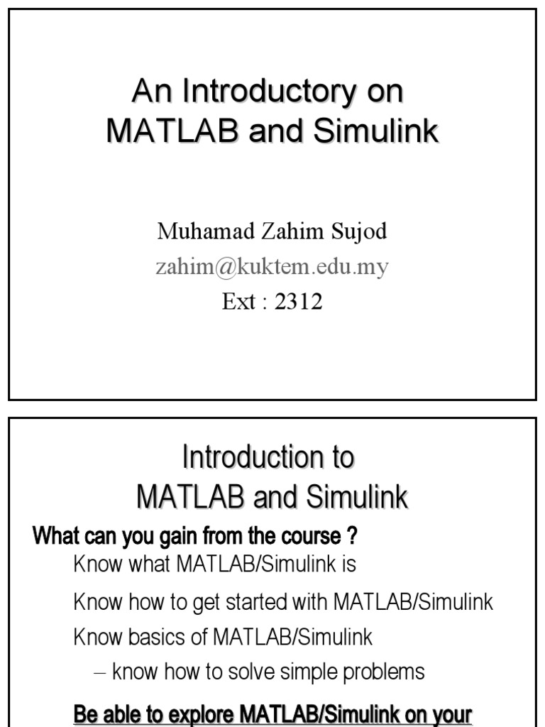 An Introductory On MATLAB and Simulink Descargar gratis PDF