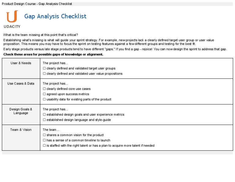 Product Design Gap Analysis Checklist | PDF