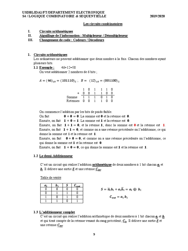 Les Circuits Combinatoires | PDF | Fonction logique | Électronique ...