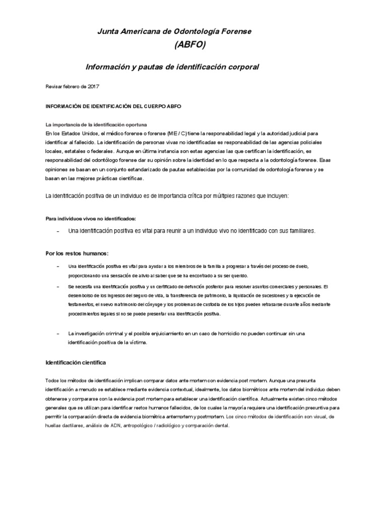 ABFO Body ID Information Guidelines Feb 2017.en - Es | PDF | Perfiles ...