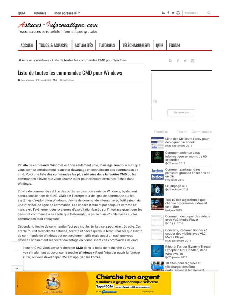 Liste de Toutes Les Commandes CMD Pour Windows | PDF | Interface en ...