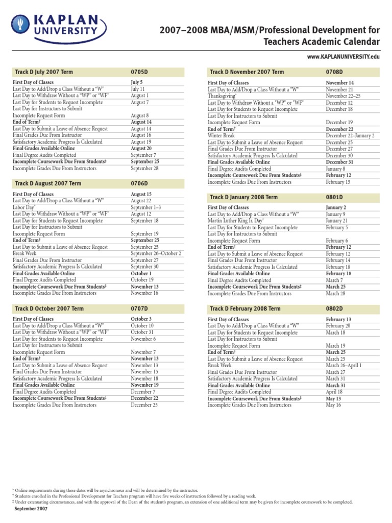 2008 MBA MSM Academic Calendar PDF Learning Behavior Modification