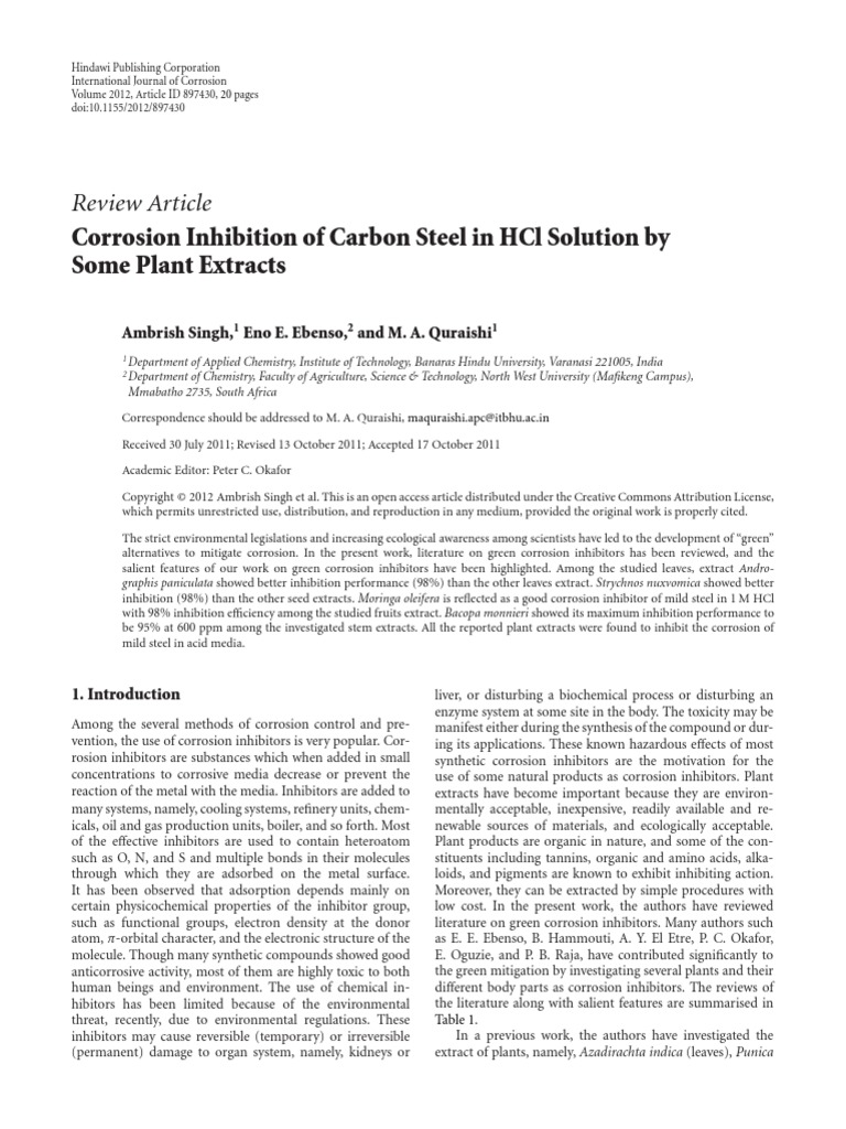 Corrosion Inhibition of Carbon Steel in PDF | PDF | Enzyme Inhibitor ...