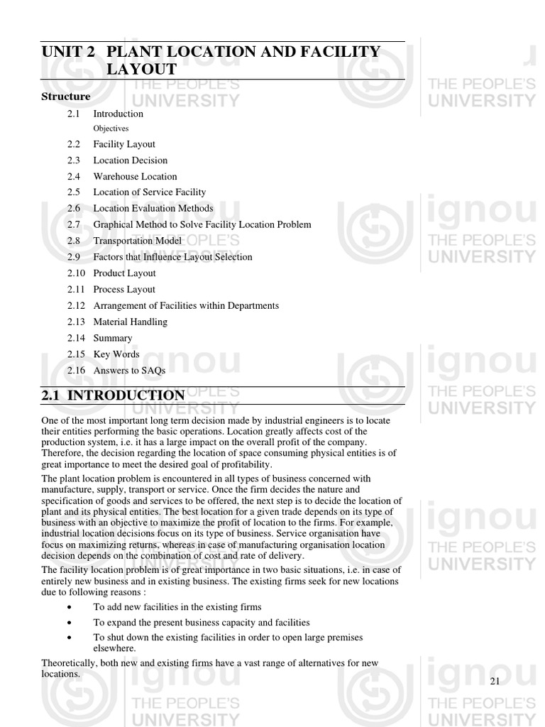 Unit 2 Plant Location and Facility Layout: Structure | PDF | Linear ...