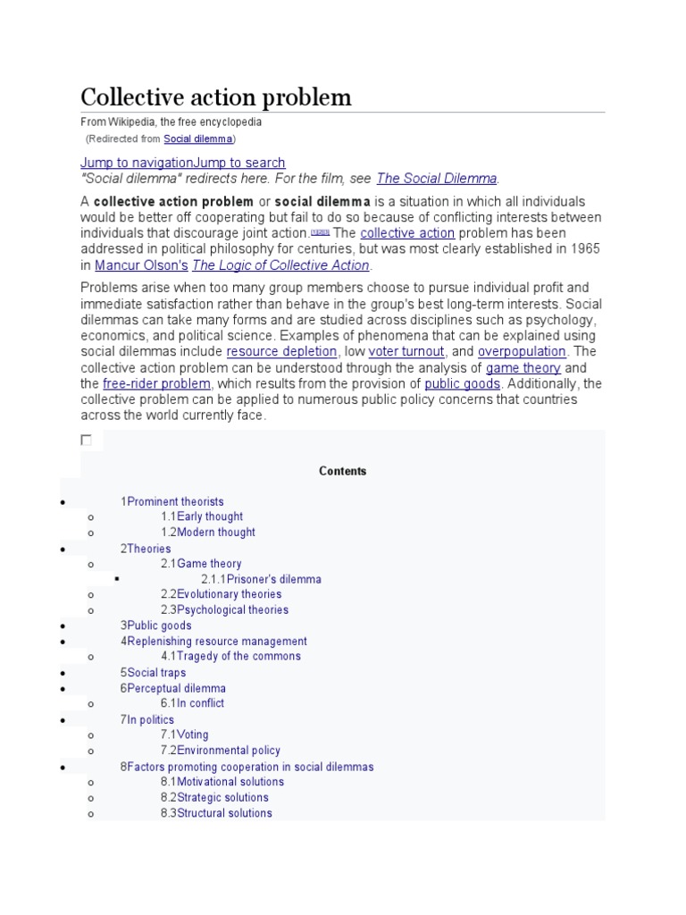 Collective Action Problem PDF Psychological Concepts Behavioural