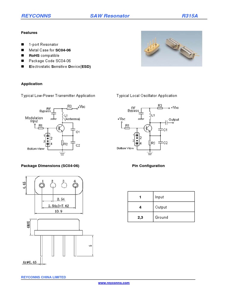 R315A SAW Resonator Specifications | PDF | Electrostatic Discharge ...