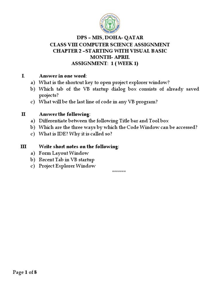 Class 8 Computer Science Compiled Weekly Assignments | PDF | Basic ...