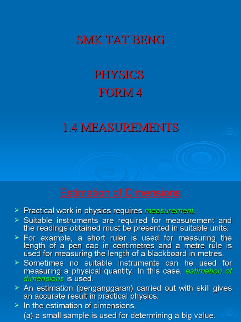 SMK Tat Beng Physics Form 4 1.4 Measurements | PDF | Observational ...