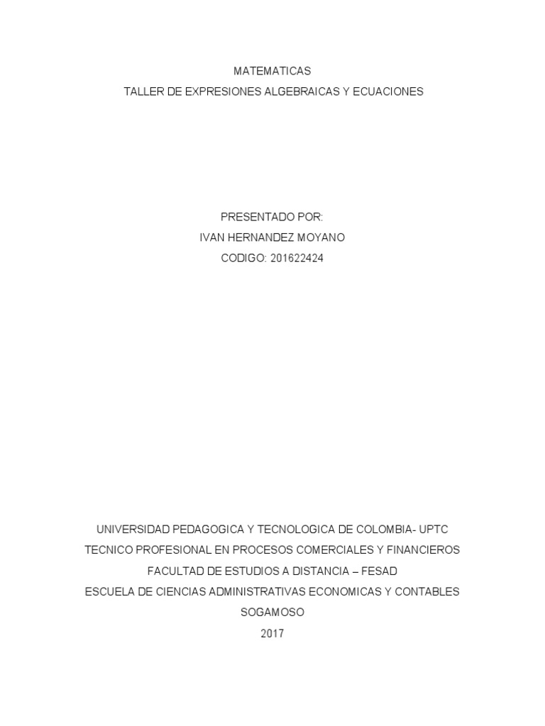 Taller de Expresiones Algebraicas | PDF | Crecimiento personal y ...