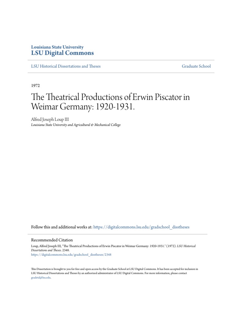The Theatrical Productions of Erwin Piscator in Weimar Germany 