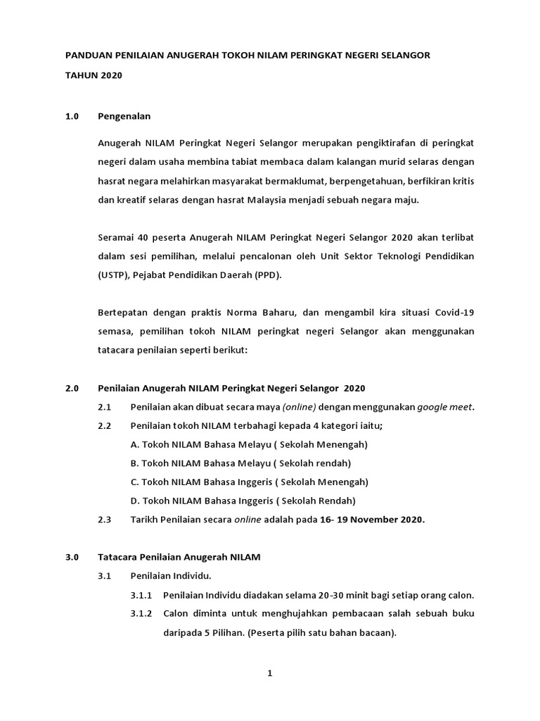 Kriteria Tokoh Nilam Selangor 2020 Pdf