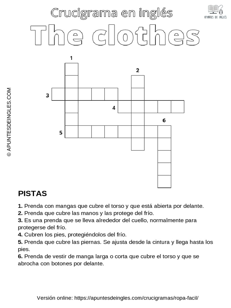 Crucigrama de Prendas de Vestir en Inglés | PDF | Salud y bienestar