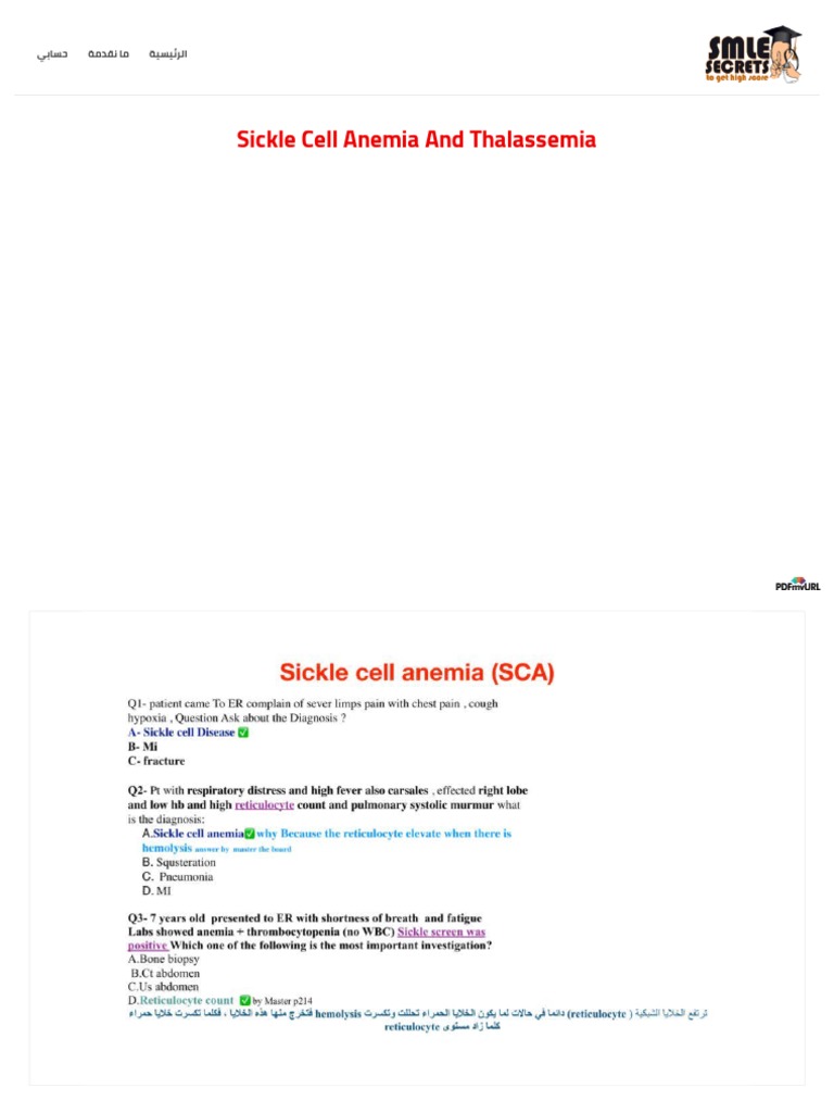 Sickle Cell Anemia and Thalassemia | PDF