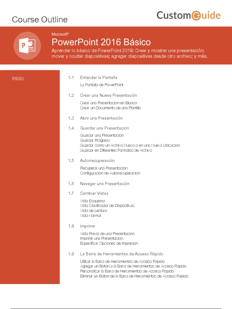 Powerpoint 2016 Basico Outline | PDF | Microsoft PowerPoint | Software ...
