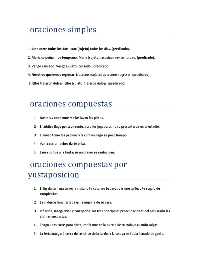 Hoja De Trabajo De Oraciones Simples Y Compuestas 801755 | Ejercicios