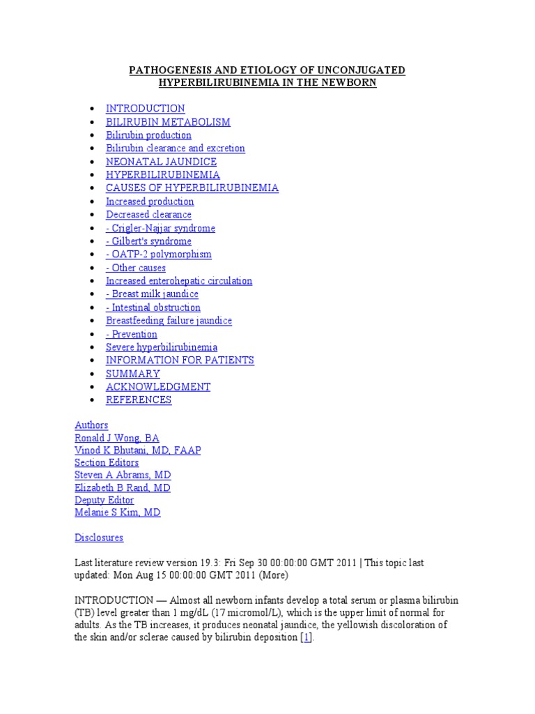 Pathogenesis and Etiology of Unconjugated Hyperbilirubinemia in The