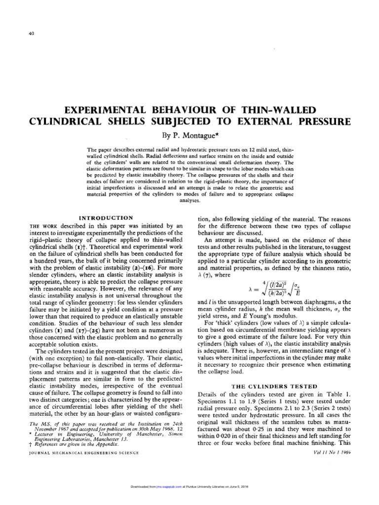 Thin-Walled Cylindrical Shells Under Pressure | PDF | Deformation ...