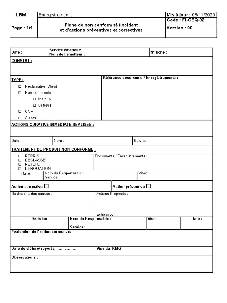 Fiche Non Conformité  PDF