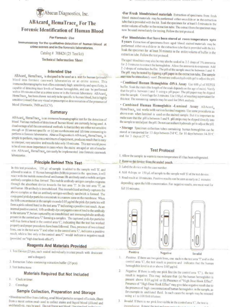 ABAcard HemaTrace For The Forensic Identification of Human Blood PDF