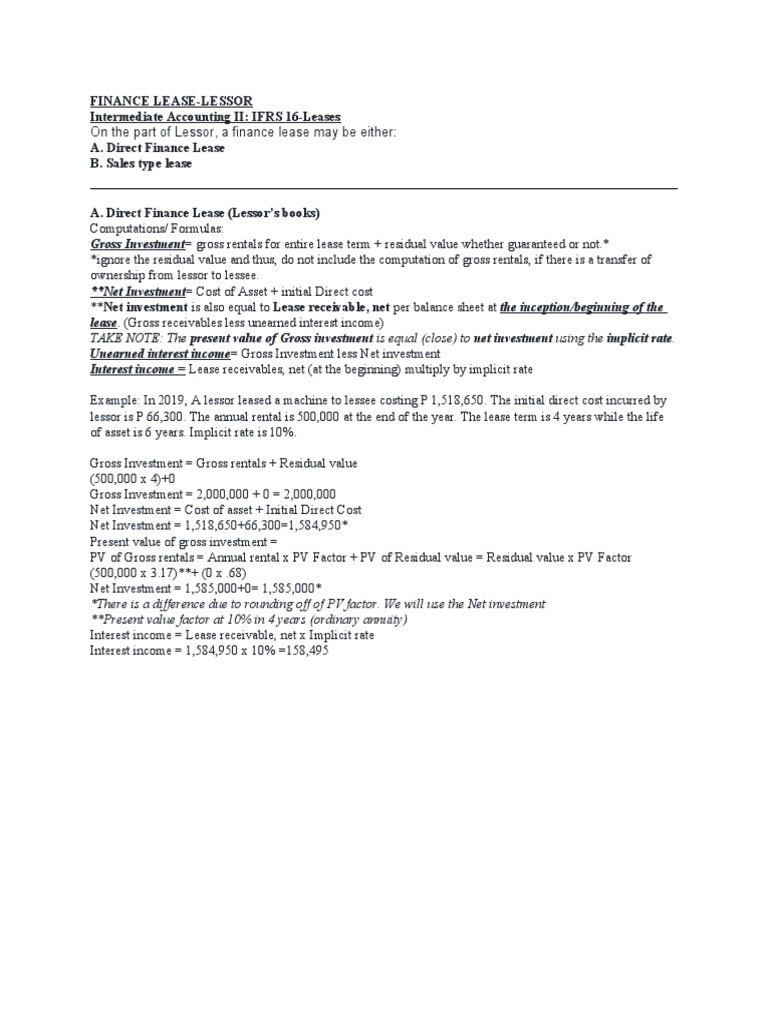 Direct Financing Lease Explained | PDF | Business | Law