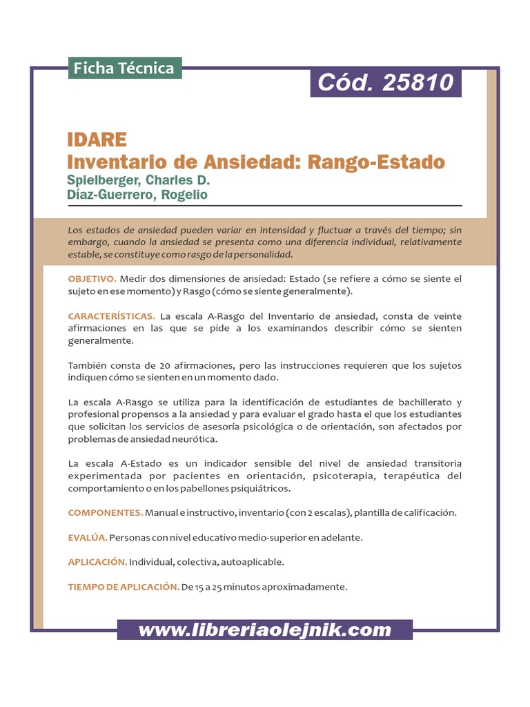 IDARE Inventario de Ansiedad: Rango-Estado de Spielberger y Díaz ...