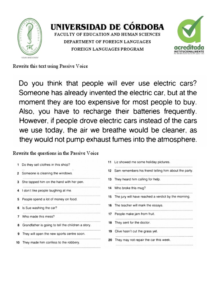 Passive Voice Activity | PDF | Language Arts & Discipline | Foreign ...