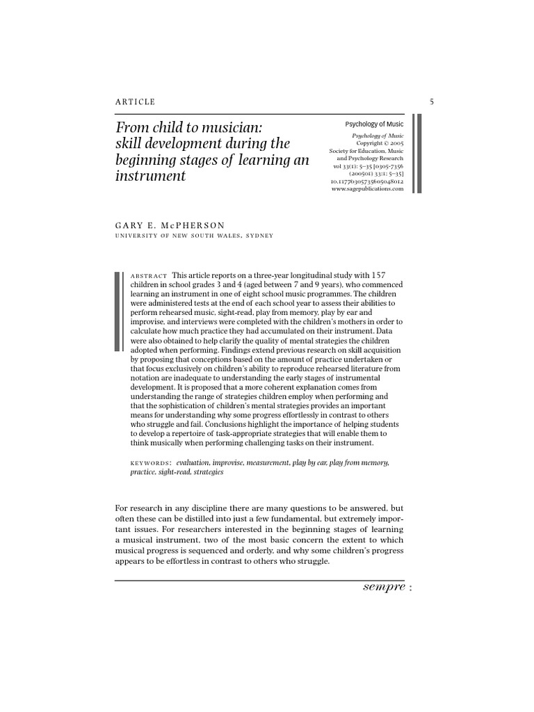 From Child To Musician Skill Development During The Begining Stages of ...