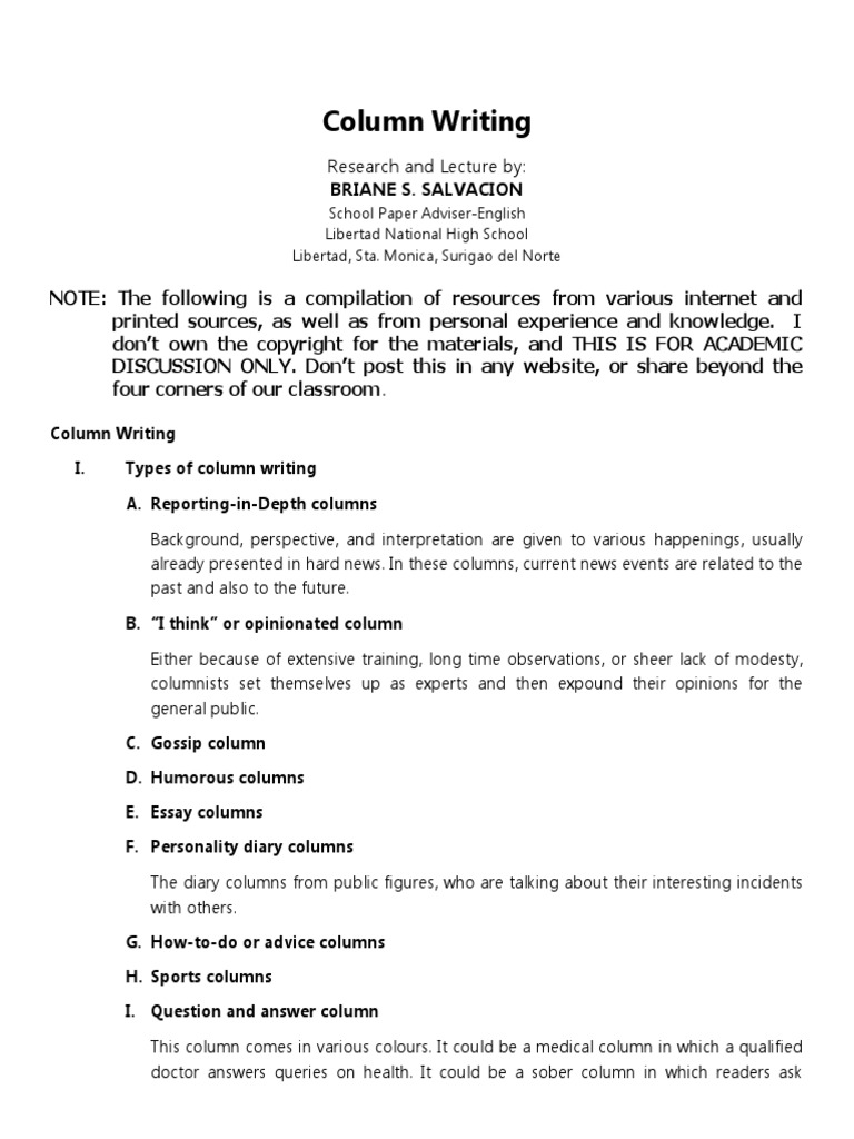 COLUMN WRITING Lecture | PDF | News | Criticism