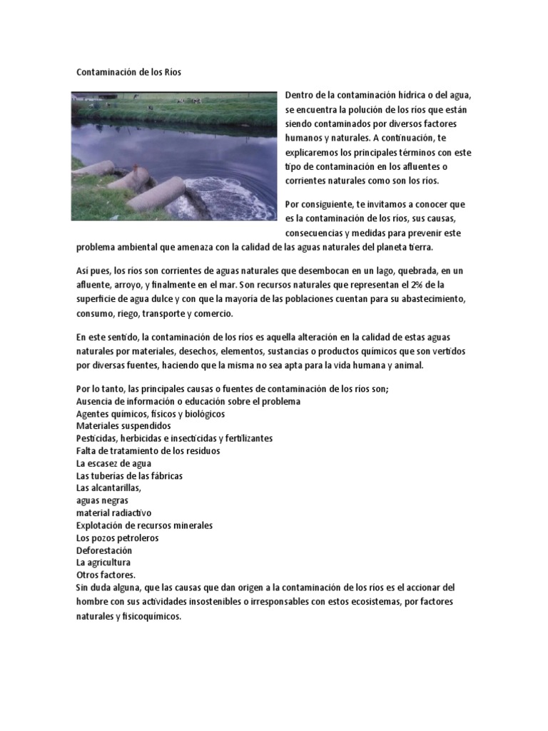 Cuidado de Ríos para Niños | PDF | Contaminación | Cuestiones ambientales