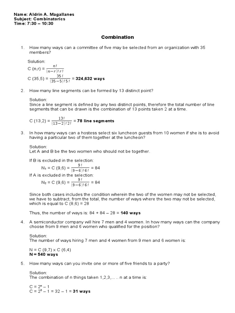Combination PDF Discrete Mathematics Geometry