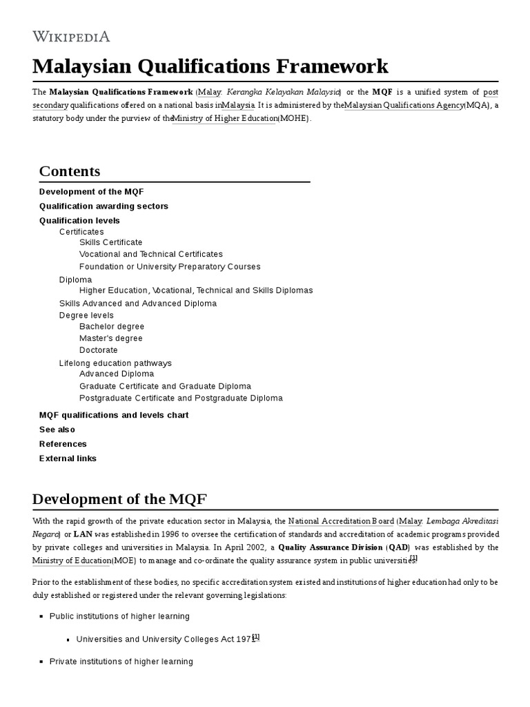 Malaysian Qualifications Framework | PDF | Statistics Of Education ...