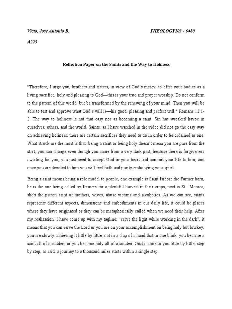 Victo, Jose Antonio B. THEOLOGY103 - 6480 A223: Reflection Paper On The ...