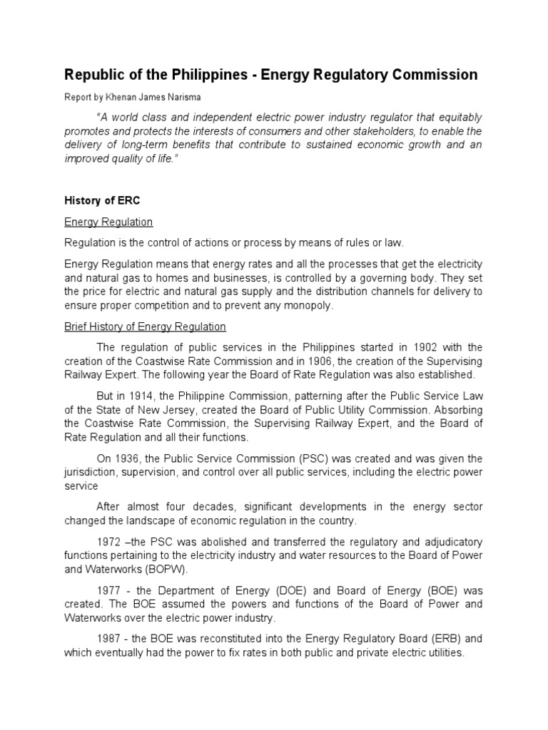 Republic of The Philippines - Energy Regulatory Commission | PDF ...
