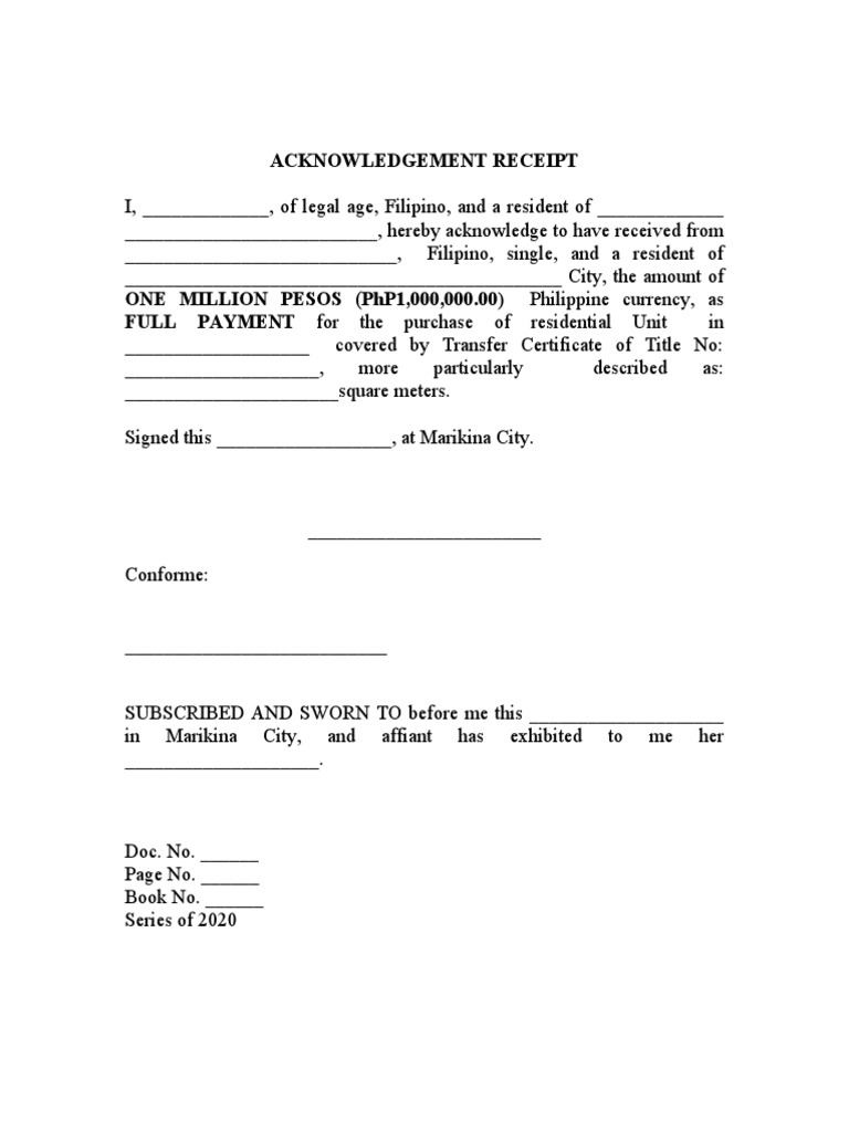 Acknowledgement Receipt of Payment | PDF