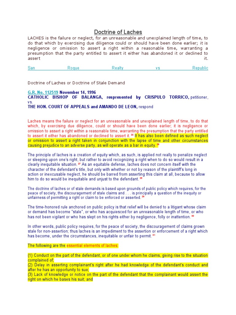 Doctrine of Laches San Roque Realty Vs Republic PDF Laches (Equity