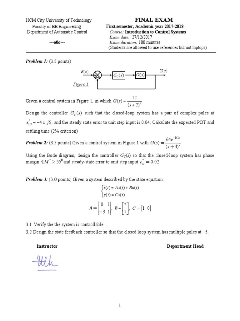 Control Systems Exam Questions 2017 | PDF | Teaching Methods & Materials