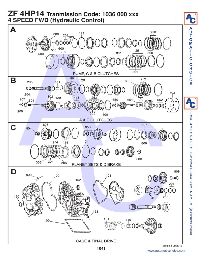 ZF 4HP14 Tranmission Code 1036 000 XXX 4 SPEED FWD (Hydraulic Control