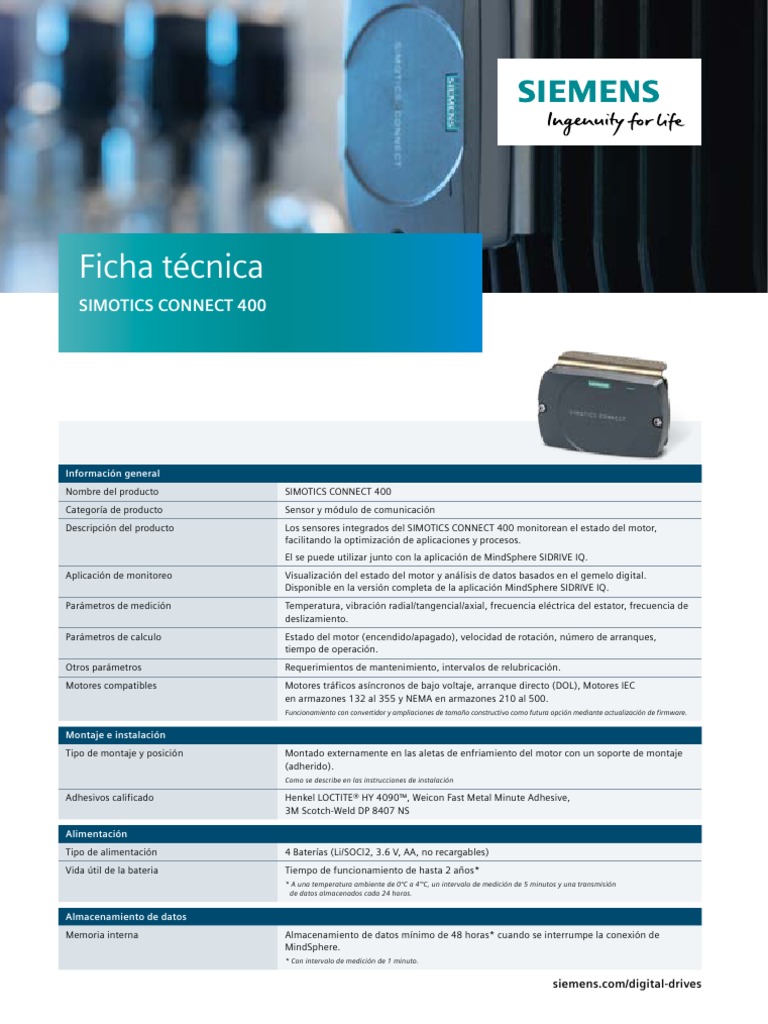 Technical Data Sheet Simotics Connect 400 Es | PDF | Bluetooth ...