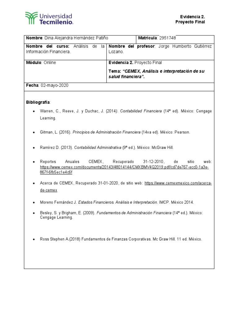 Análisis Financiero de CEMEX 2020 | PDF | Ratio financiero | Economía ...