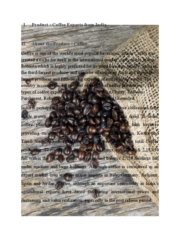 I. Product Coffee Exports From India PDF Coffee Tariff