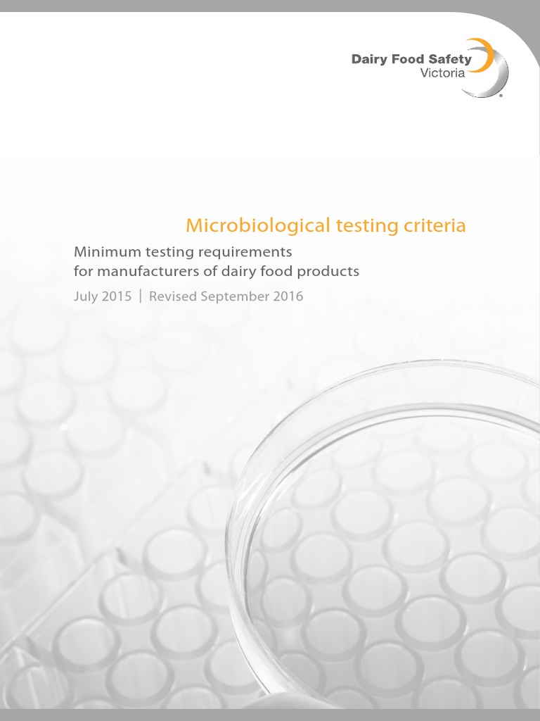DAIRY FOOD SAFETY VICTORIA (AU) Microbiological Testing Criteria