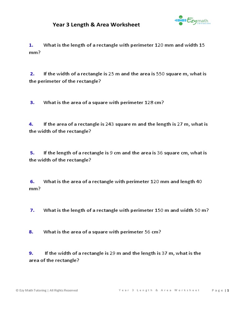 Year 3 Length and Area Worksheet | PDF