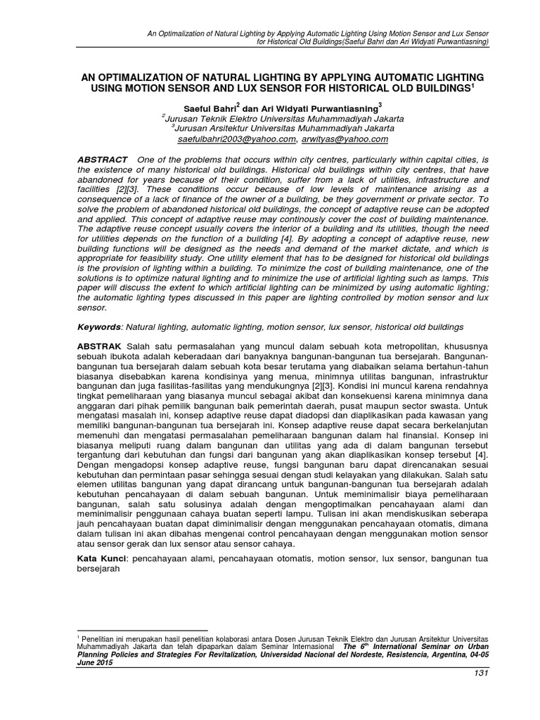 An Optimalization of Natural Lighting by Applying Automatic Lighting