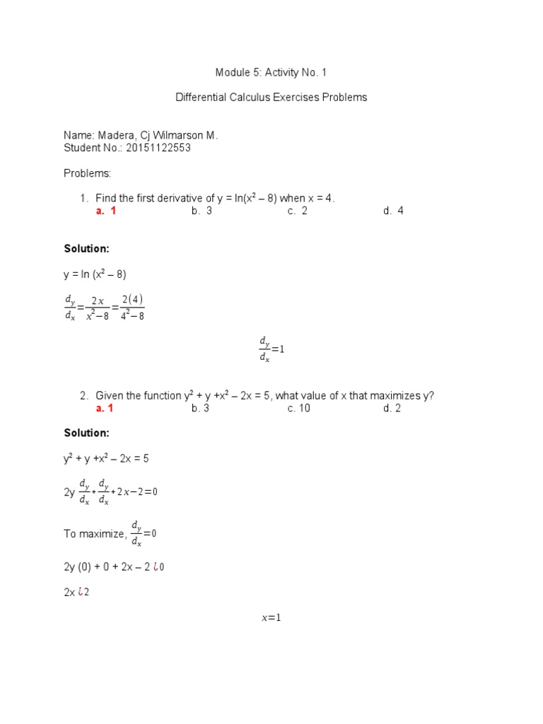 Differential Calculus Exercises | PDF
