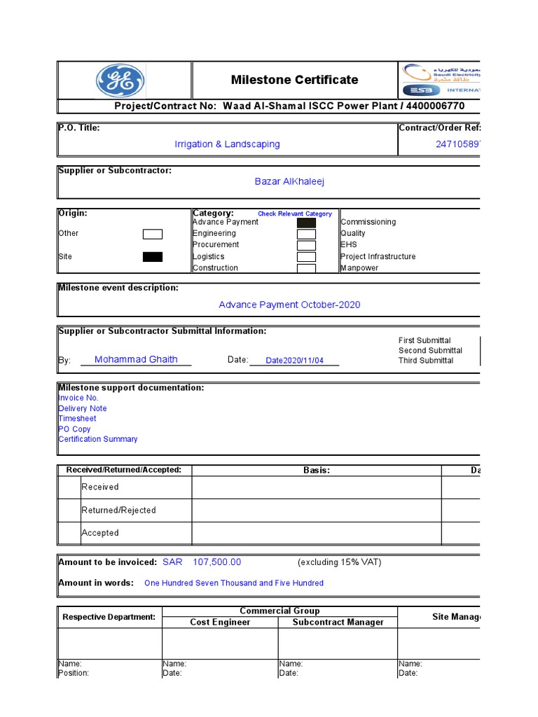 Milestone Certificate for Advance Payment | PDF | Economic Sectors ...
