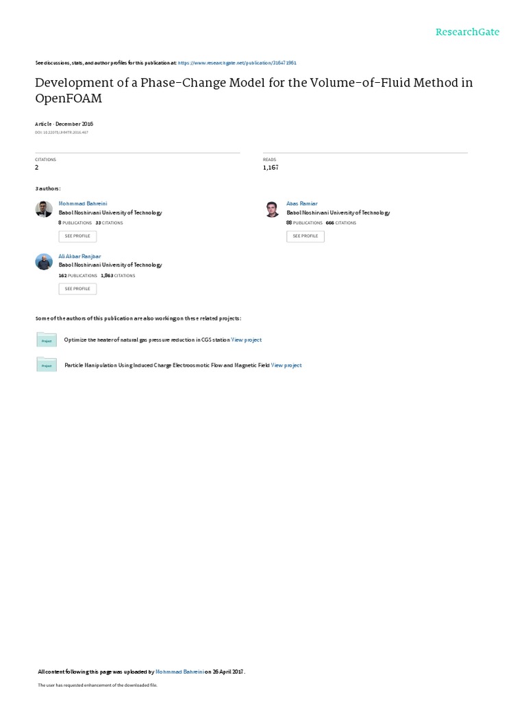 Development of A PhaseChange Model For The VolumeOfFluid Method in