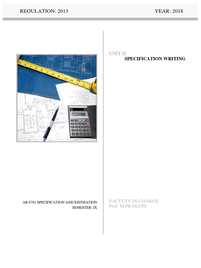 Specification and Estimation Unit Ii PDF | PDF | Brick | Mortar (Masonry)
