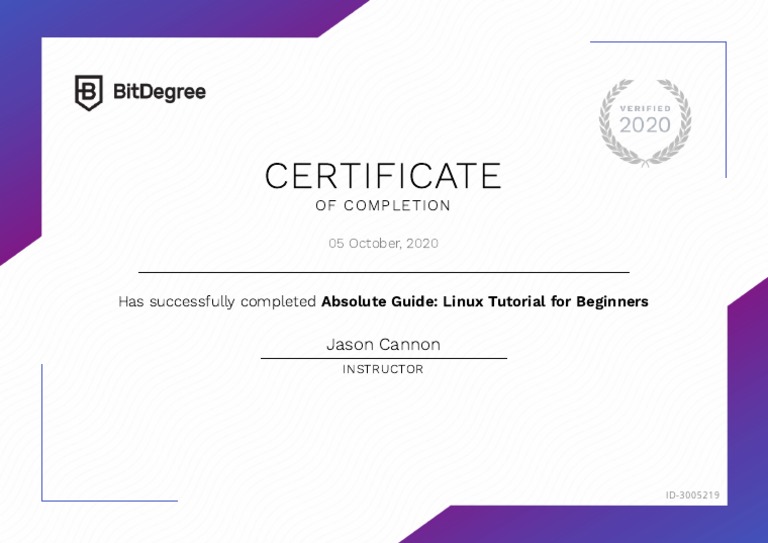 Linux Tutorial Completion Certificate | PDF