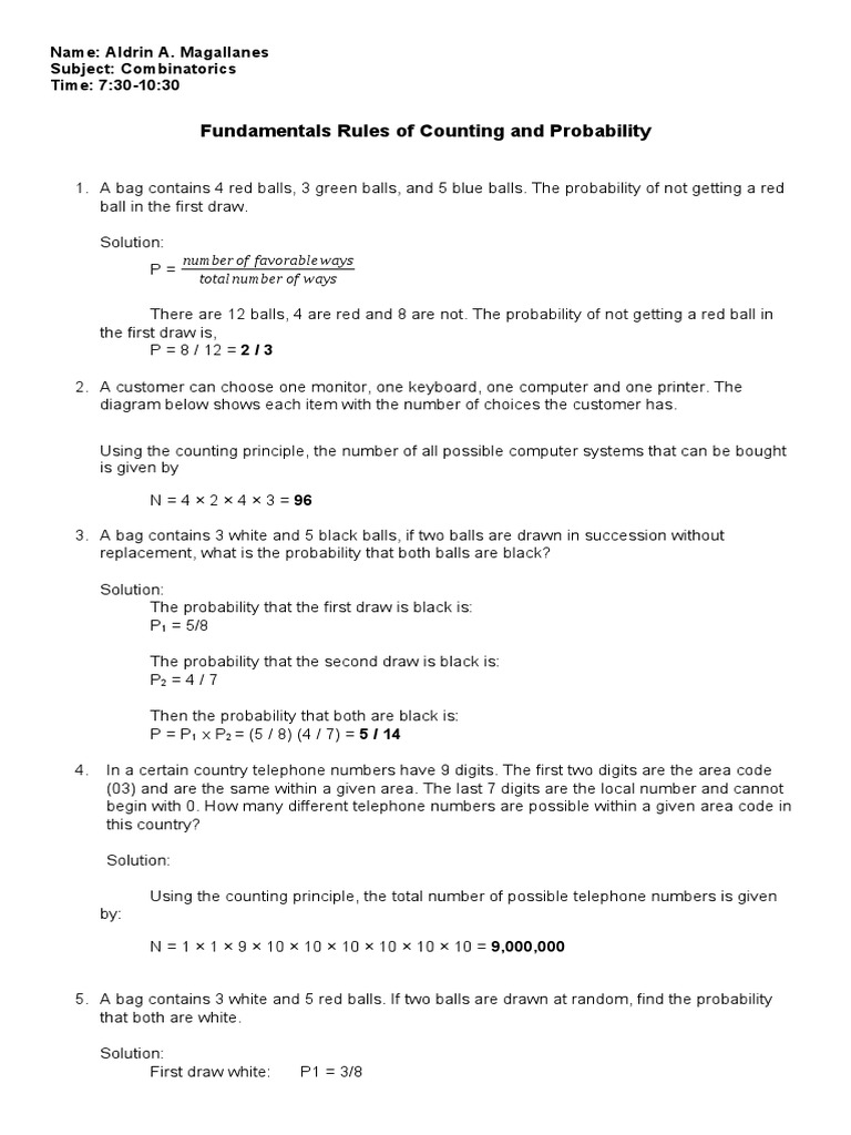 Fundamentals Rules of Counting and Probability: Number of Favorable ...